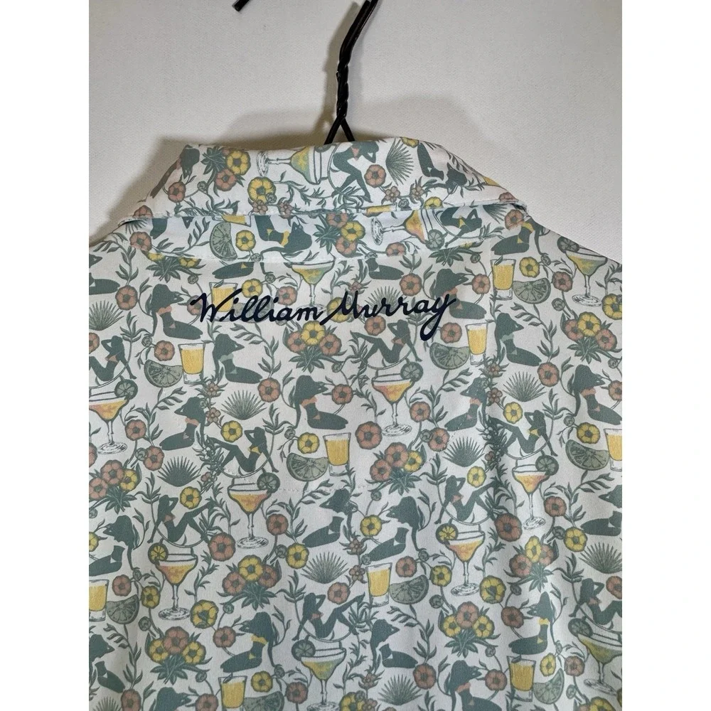 1. William Murray Polo Shirt Mens L Green‎ Golf Floral Cocktail Geometric